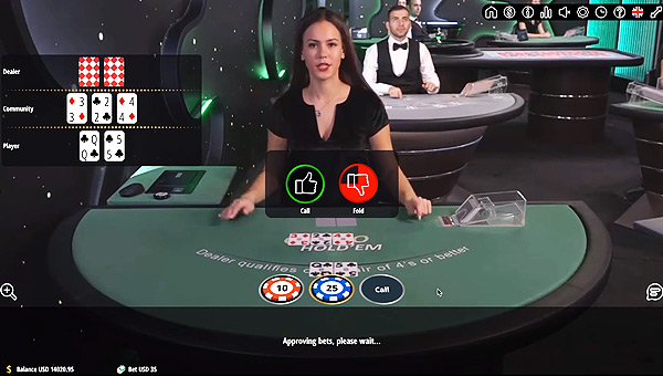 Jouer au Poker Hold'em en ligne avec croupière réelle au casino Live