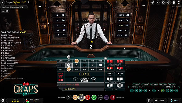 Jeu de casino en direct Craps Live