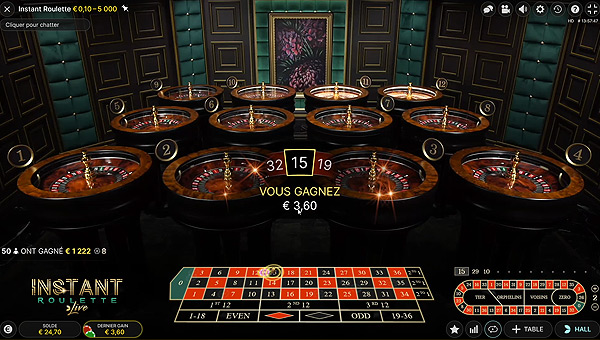 Gagner de l'argent sur la Roulette en direct Instant Roulette