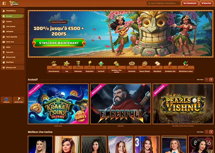 Tiki Casino, meilleurs jeux d'argent pour gagner